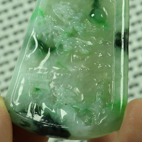 Cert'd Green Natural A Jade jadeite Carved Pendant Landscape - Picture 4 of 11